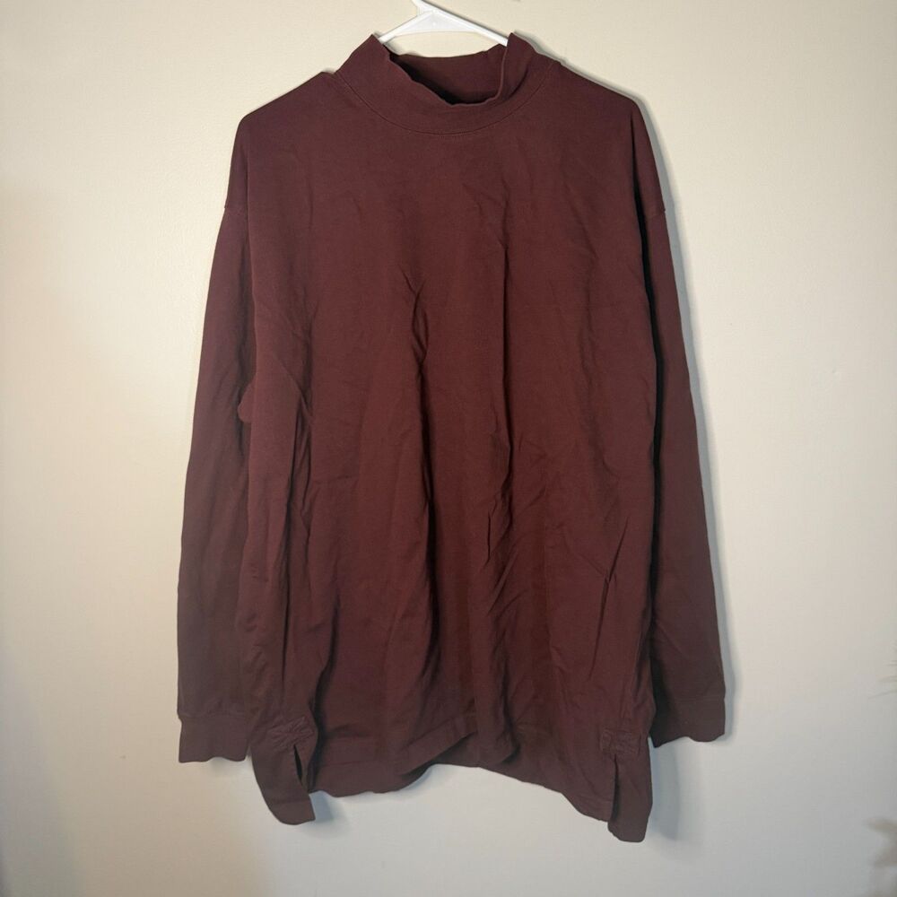 Duluth Trading Co burgandy mock neck long tail T relaxed fit shirt mens XL